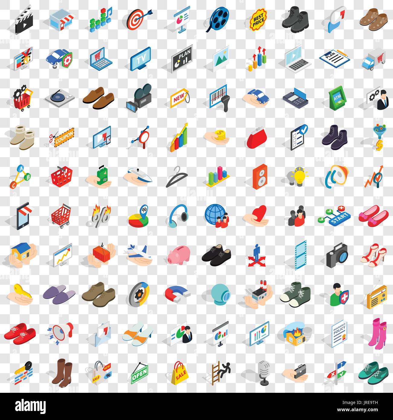 100 creative marketing icons set, isometric style Stock Vector