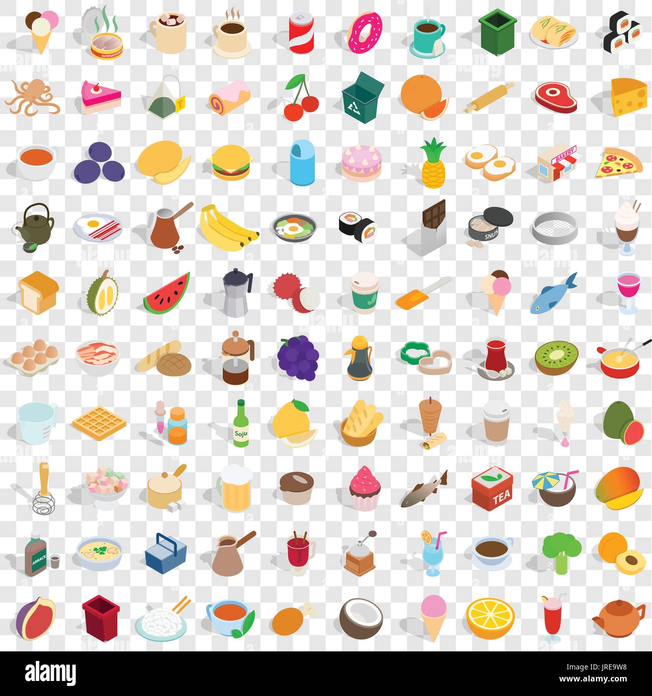 100 culinary icons set, isometric 3d style Stock Vector