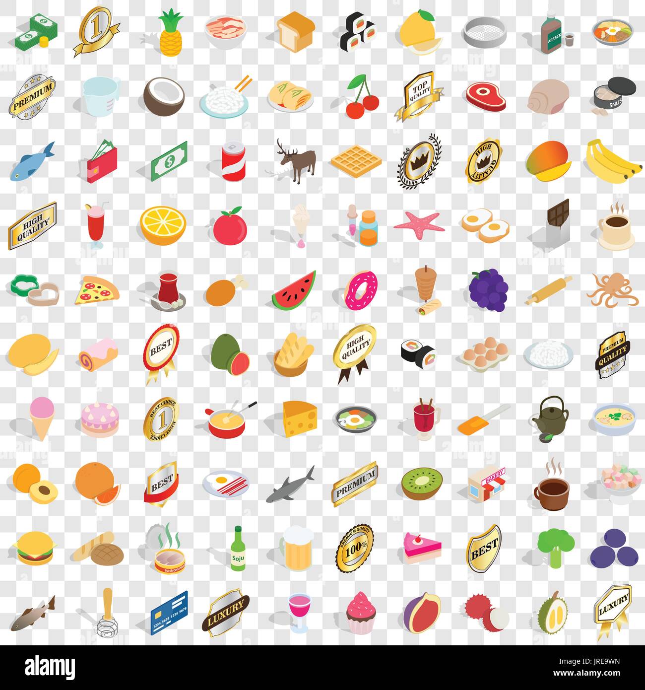100 cupcakes icons set, isometric 3d style Stock Vector