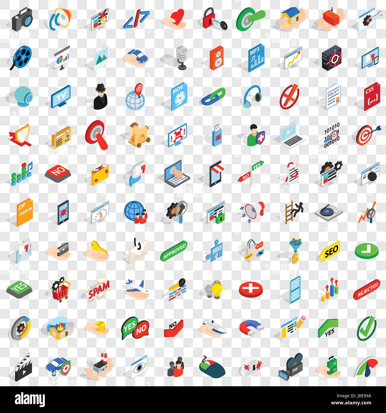 100 cyber security icons set, isometric 3d style Stock Vector