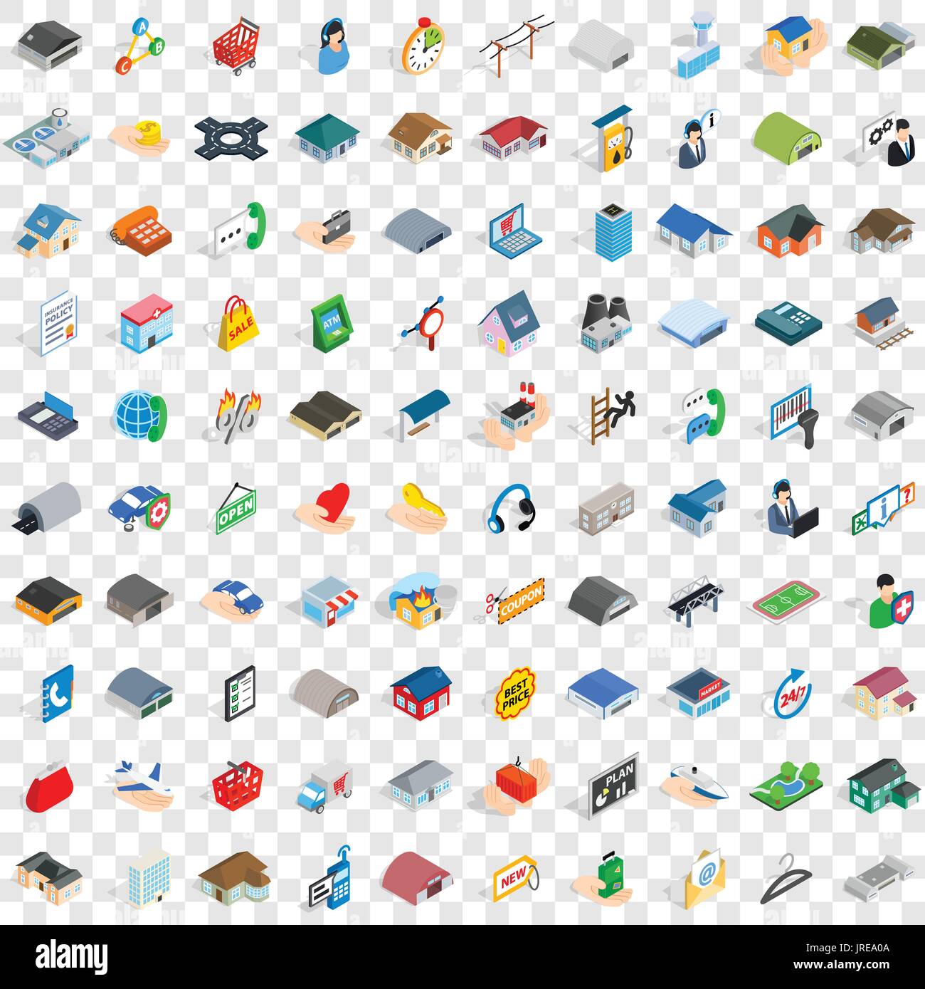 100 deposit icons set, isometric 3d style Stock Vector