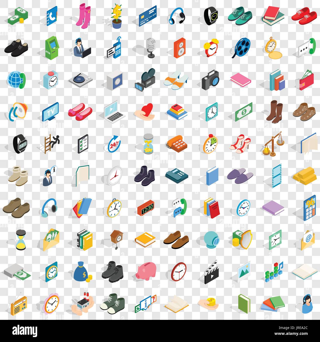 100 donation icons set, isometric 3d style Stock Vector