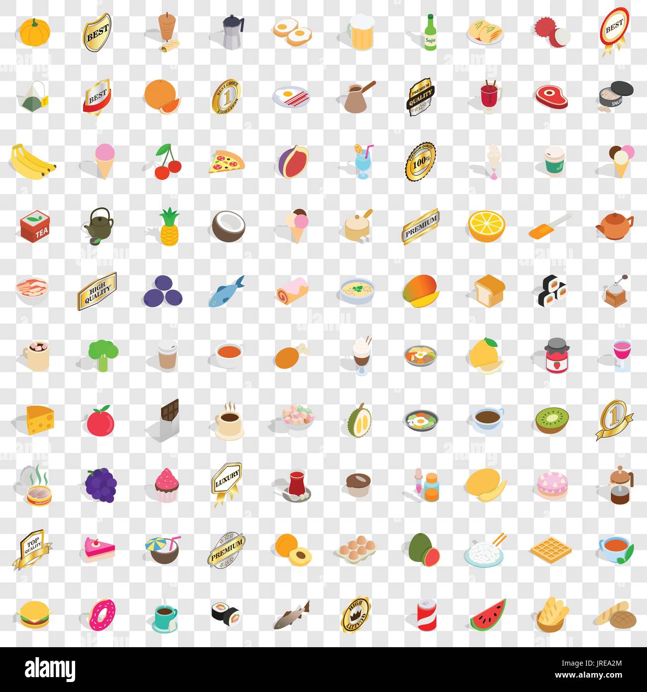 100 drinks icons set, isometric 3d style Stock Vector