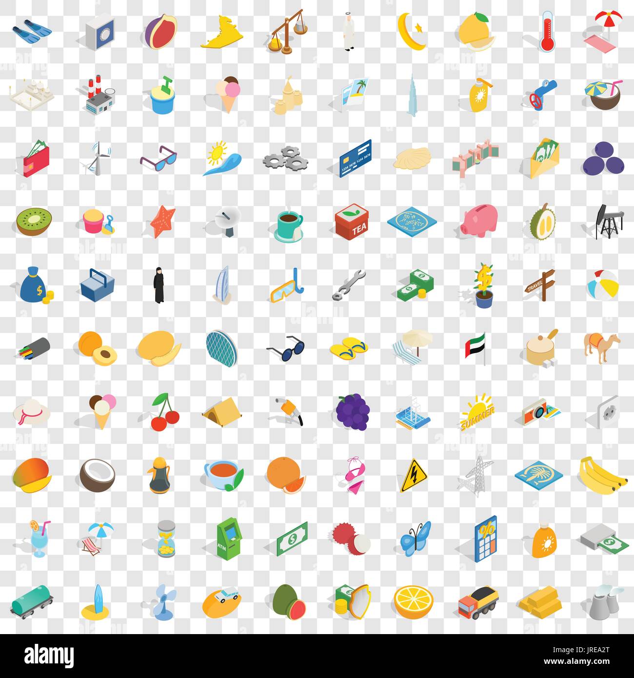 100 dubai icons set, isometric 3d style Stock Vector