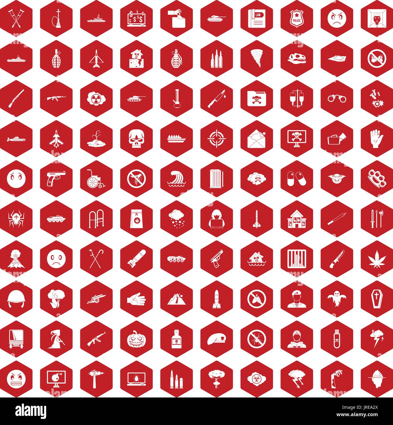 100 oppression icons hexagon red Stock Vector
