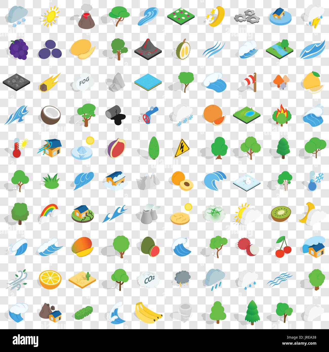 100 ecology icons set, isometric 3d style Stock Vector