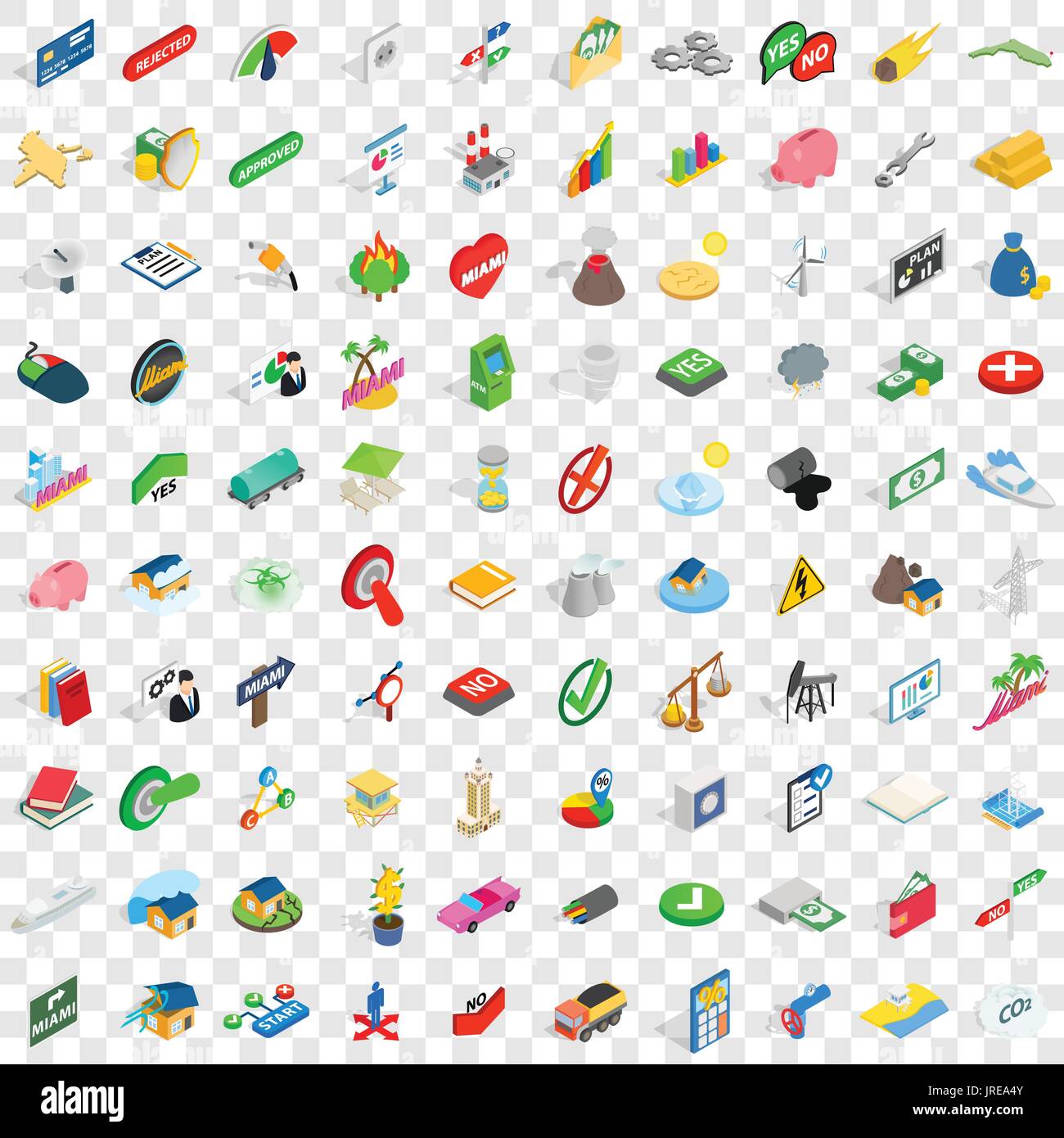 100 emblem icons set, isometric 3d style Stock Vector