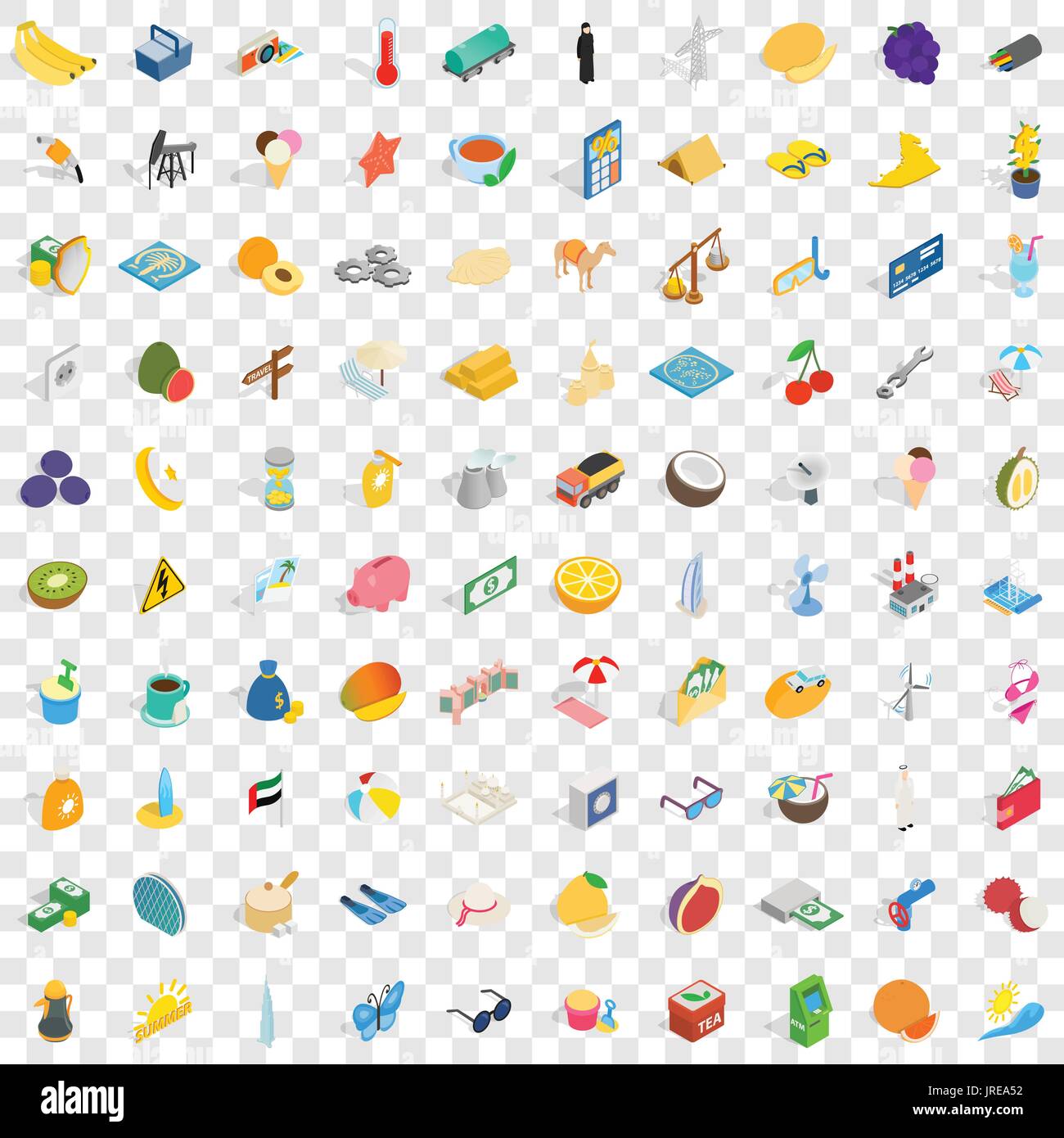 100 emirates icons set, isometric 3d style Stock Vector