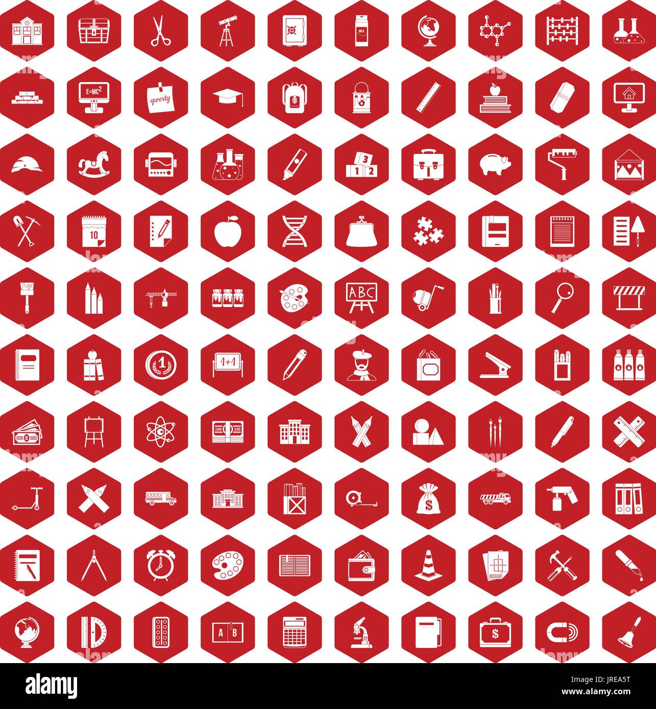 100 pensil icons hexagon red Stock Vector