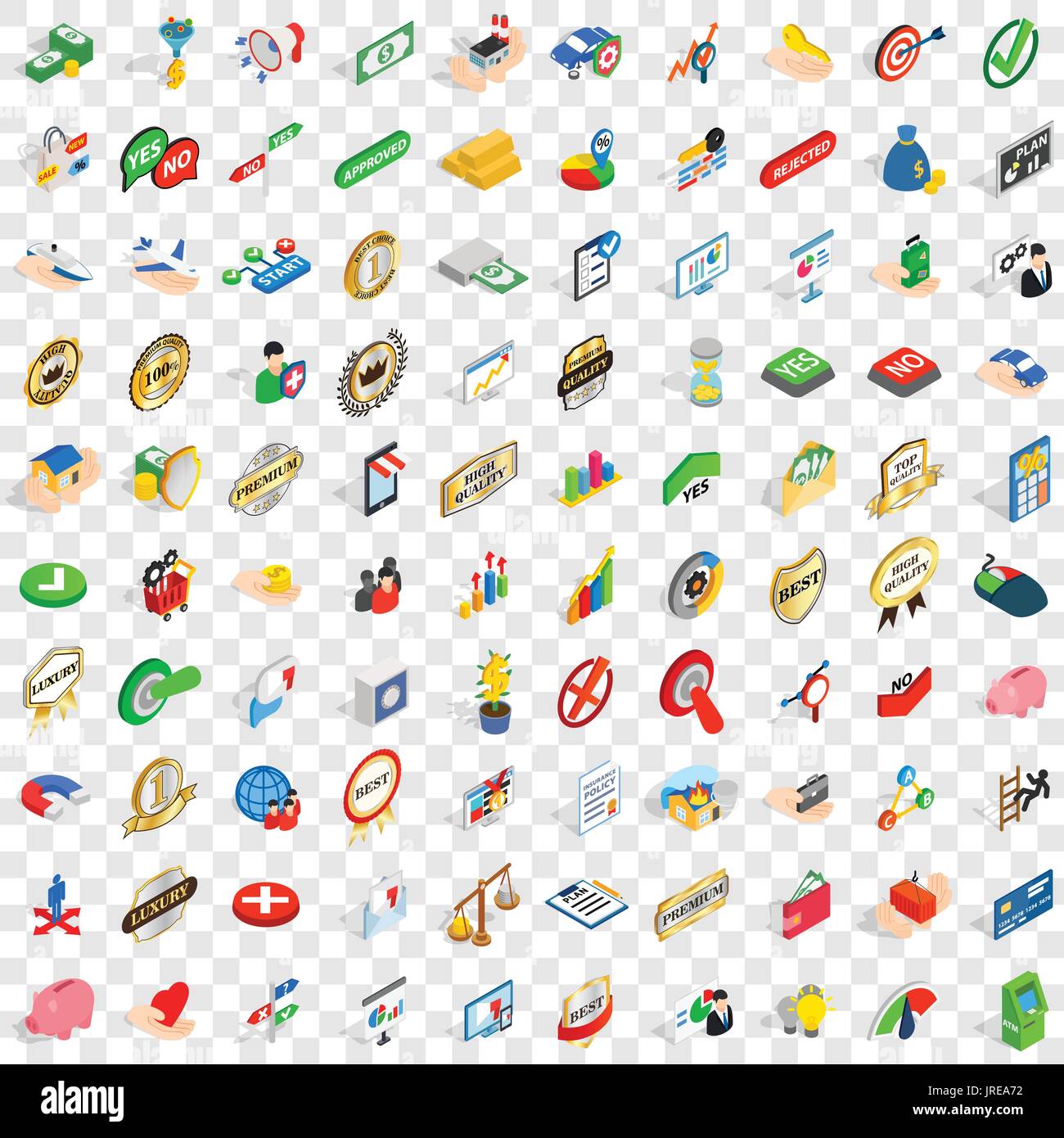 100 excellence icons set, isometric 3d style Stock Vector