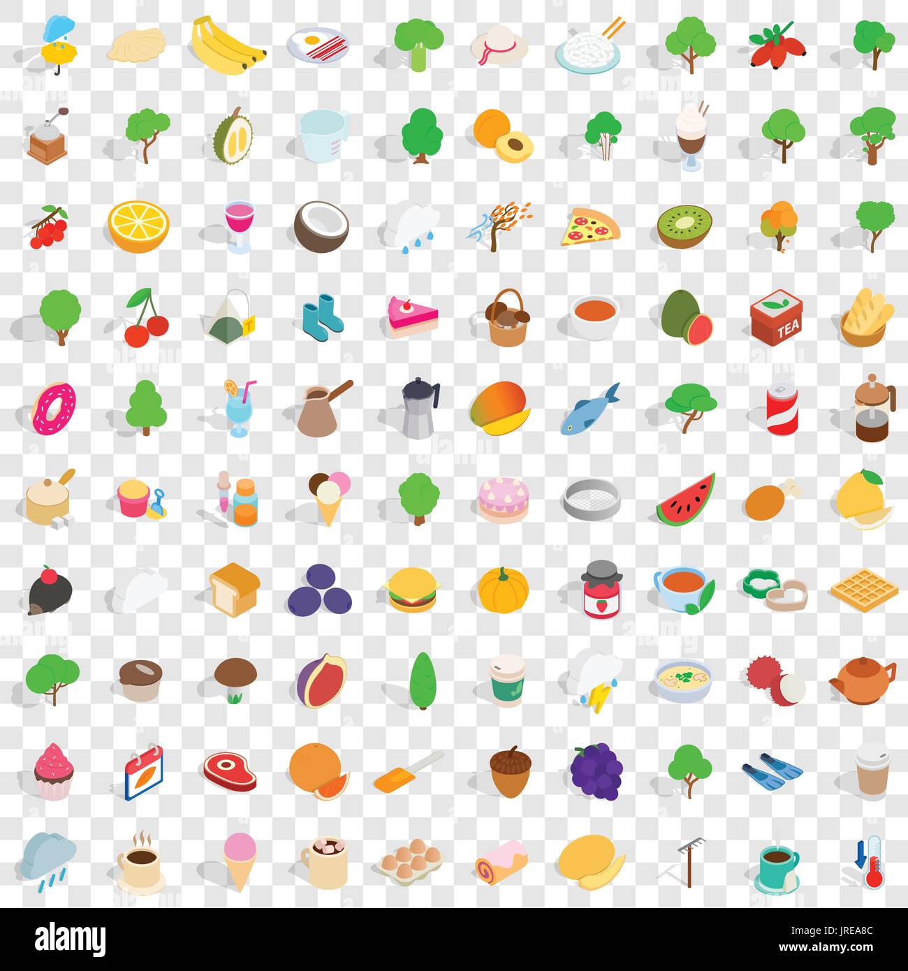 100 farm icons set, isometric 3d style Stock Vector