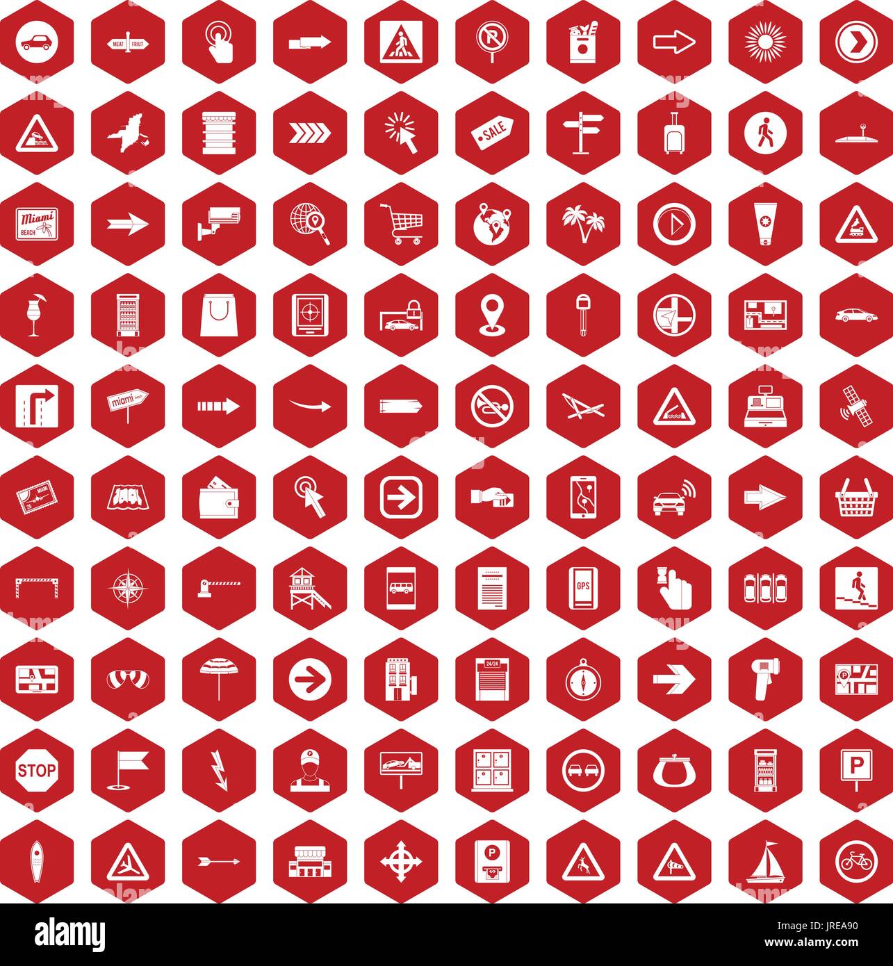 100 pointers icons hexagon red Stock Vector