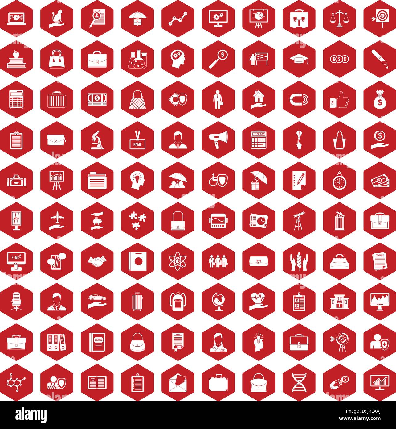 100 portfolio icons hexagon red Stock Vector