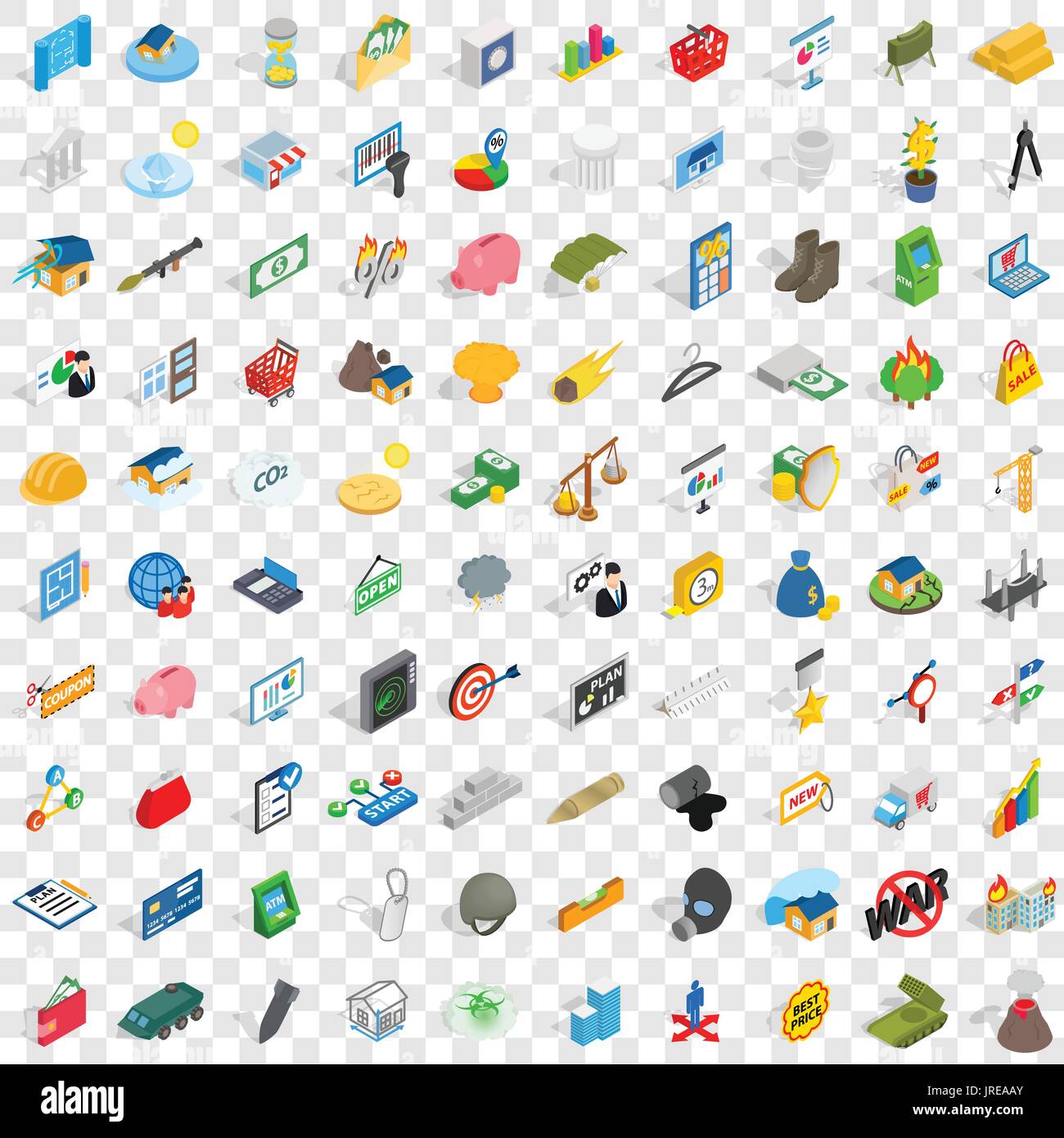 100 feedback icons set, isometric 3d style Stock Vector