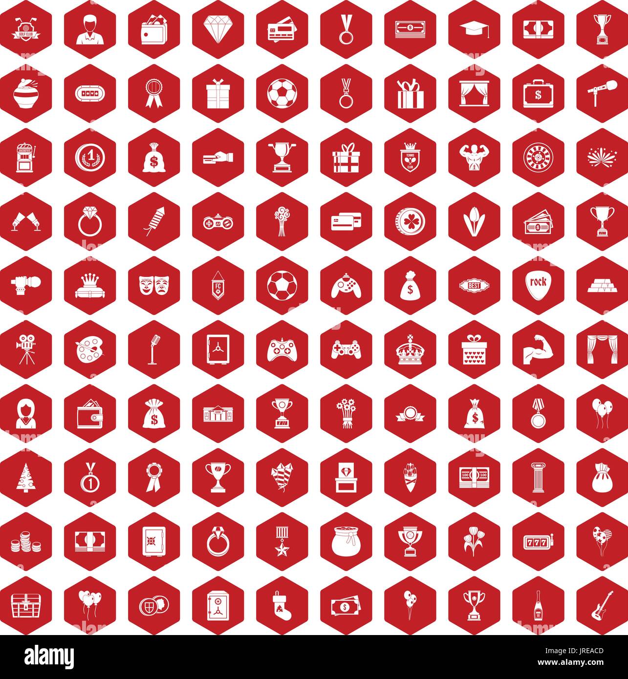 100 premium icons hexagon red Stock Vector
