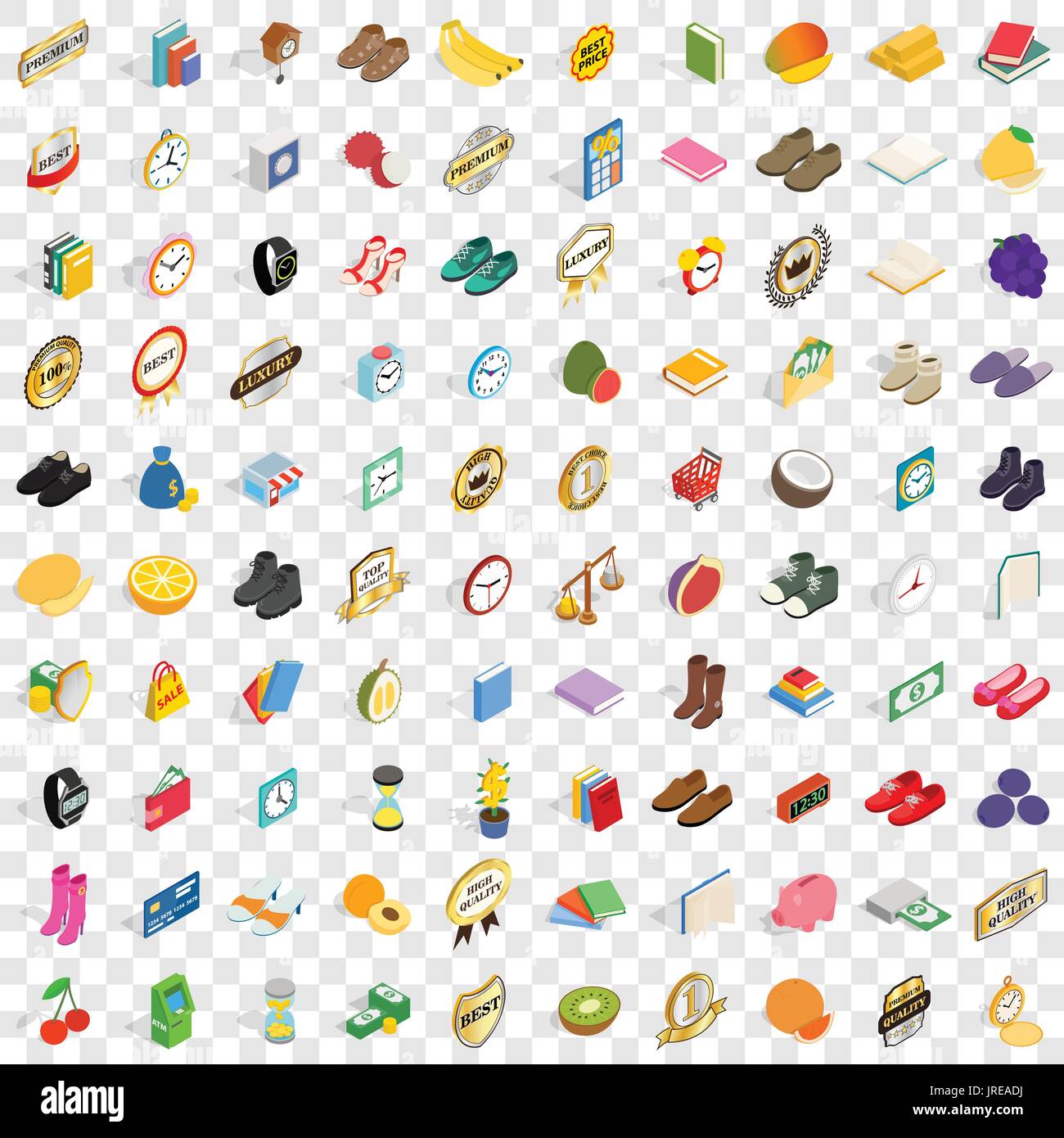 100 fineness icons set, isometric 3d style Stock Vector