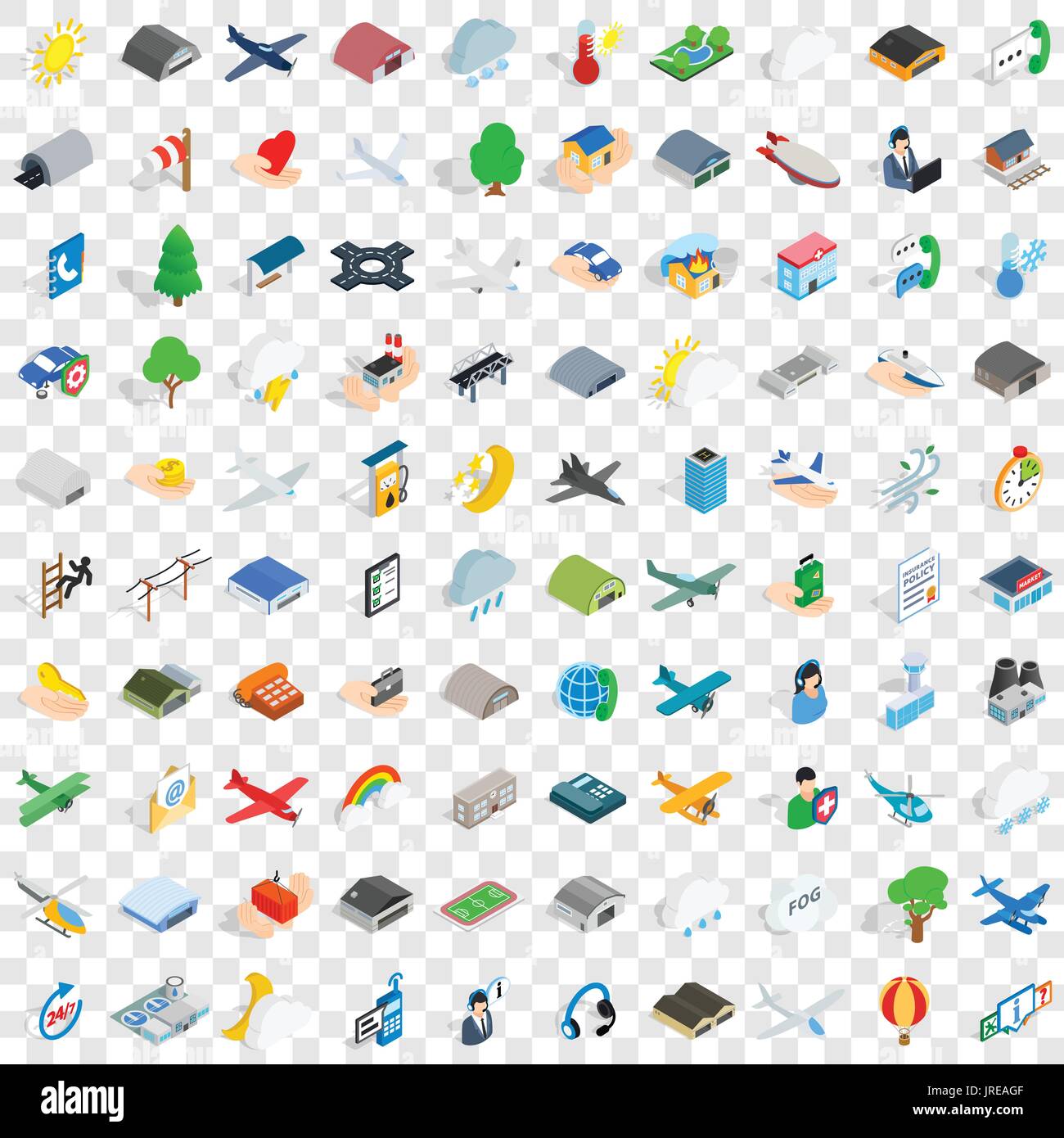 100 flight aviation icons set, isometric 3d style Stock Vector Image ...