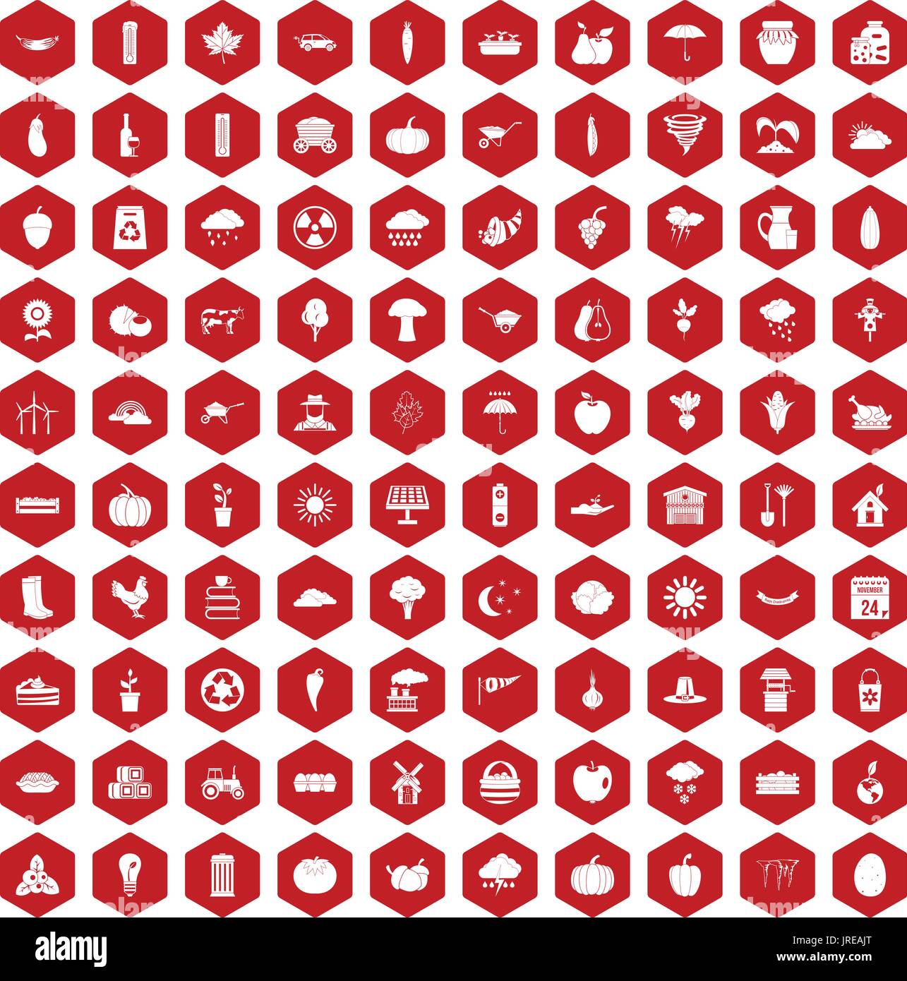 100 pumpkin icons hexagon red Stock Vector