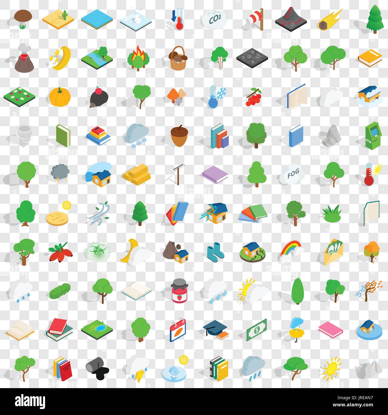 100 forest icons set, isometric 3d style Stock Vector