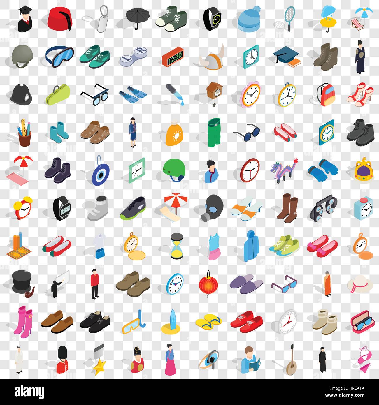 100 gear icons set, isometric 3d style Stock Vector