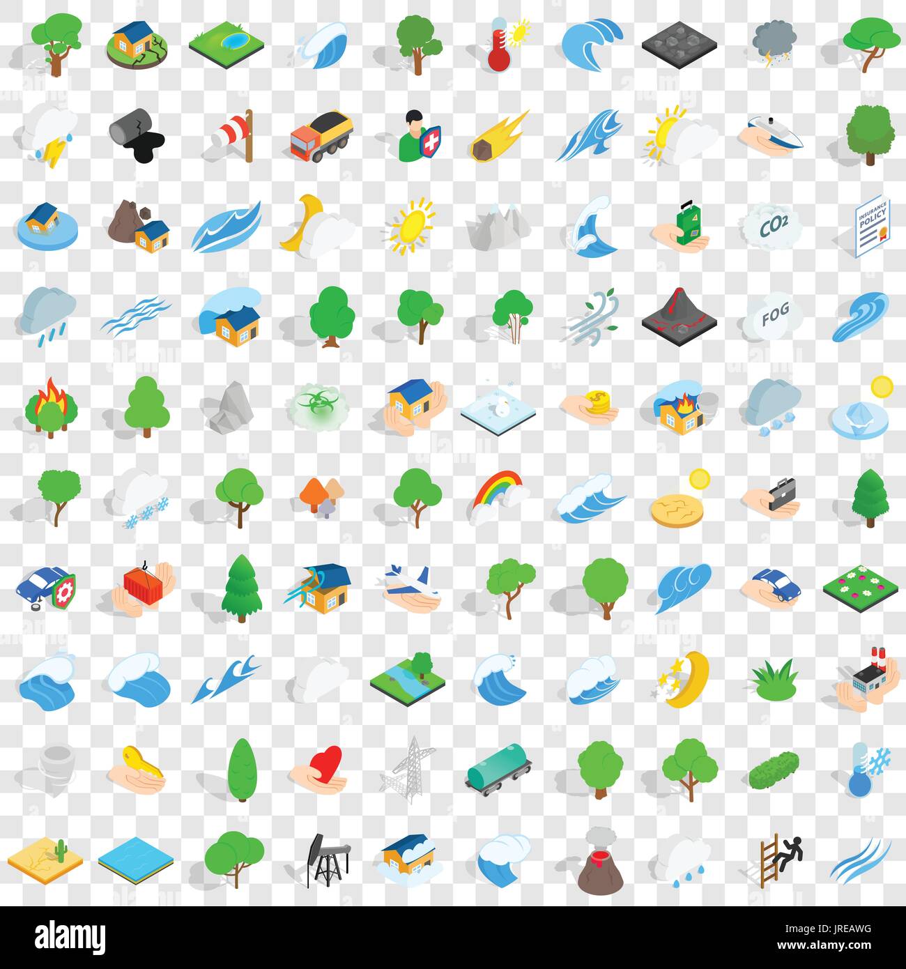 100 global warming icons set, isometric 3d style Stock Vector
