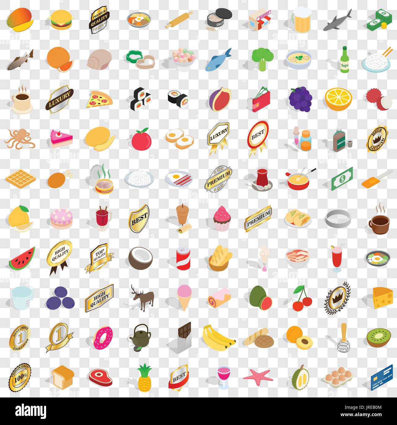 100 grocery shopping icons set, isometric 3d style Stock Vector