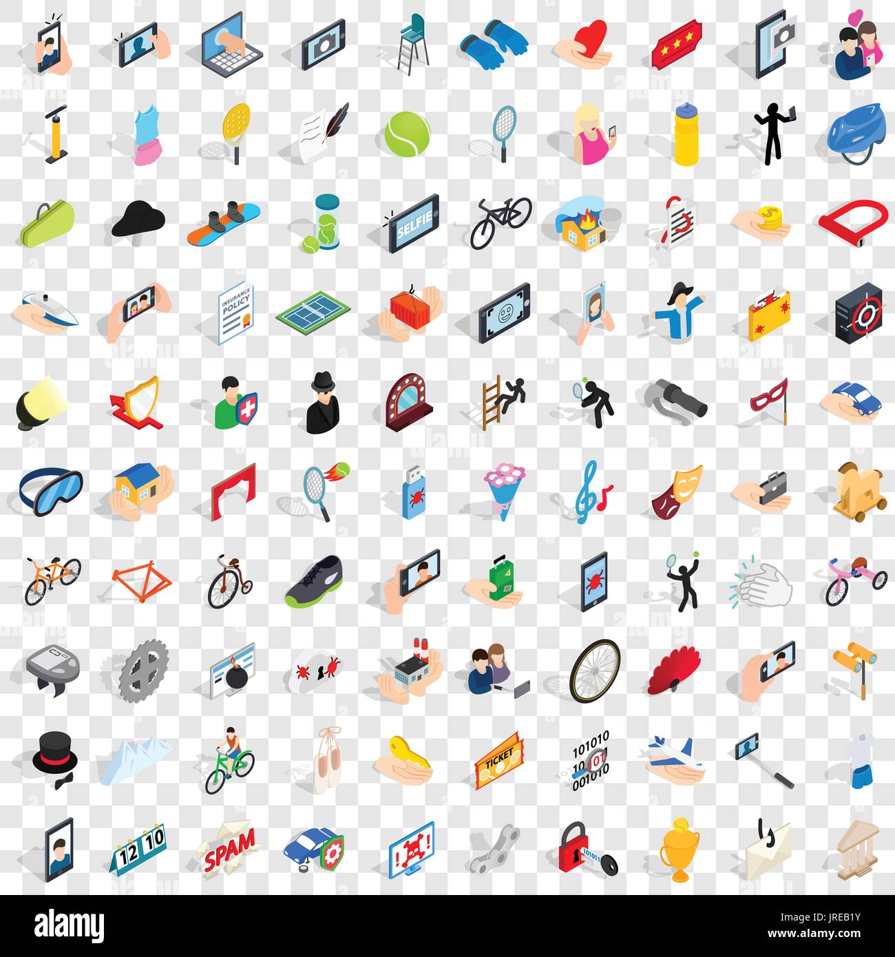 100 hand icons set, isometric 3d style Stock Vector