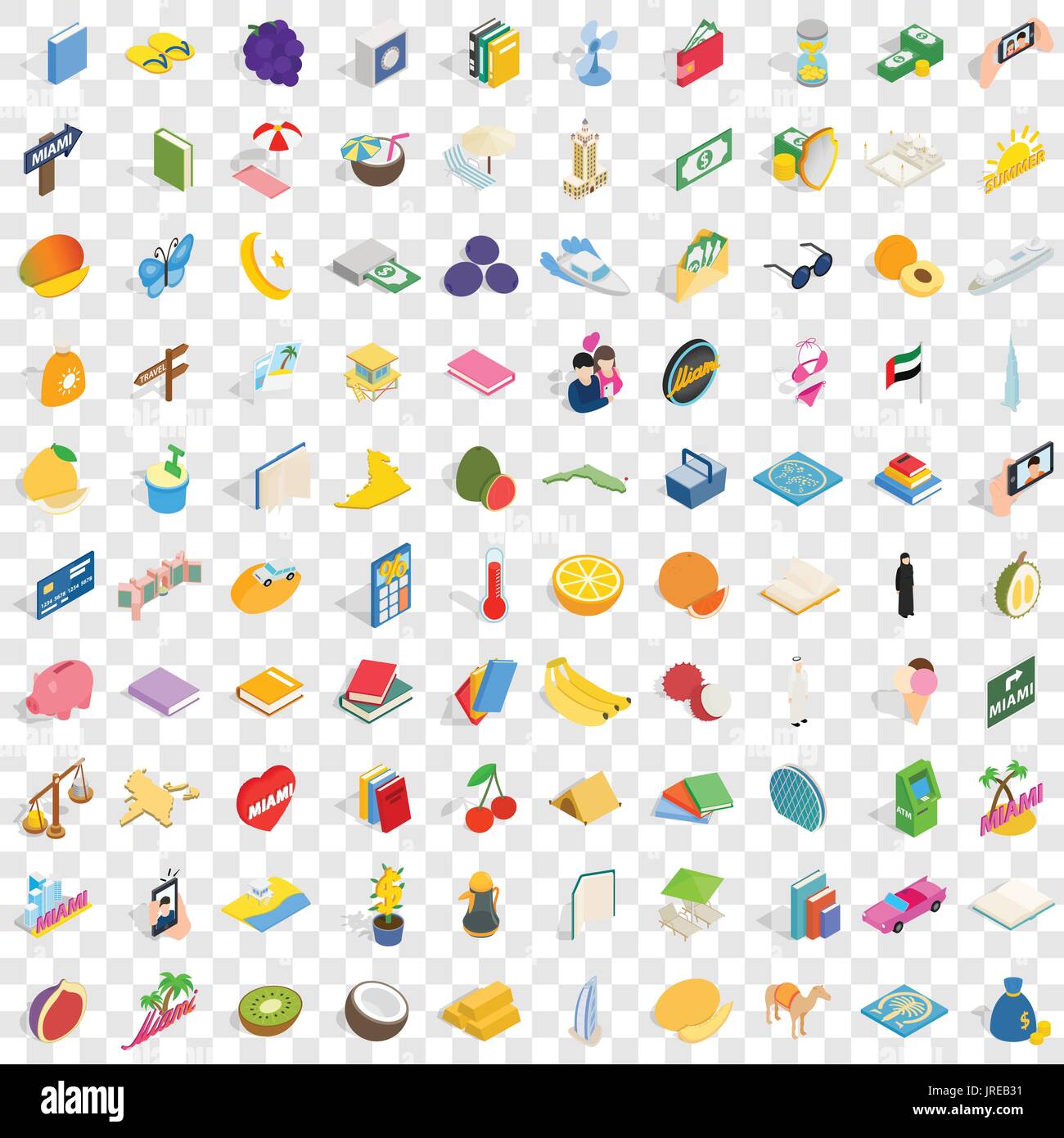 100 happiness icons set, isometric 3d style Stock Vector