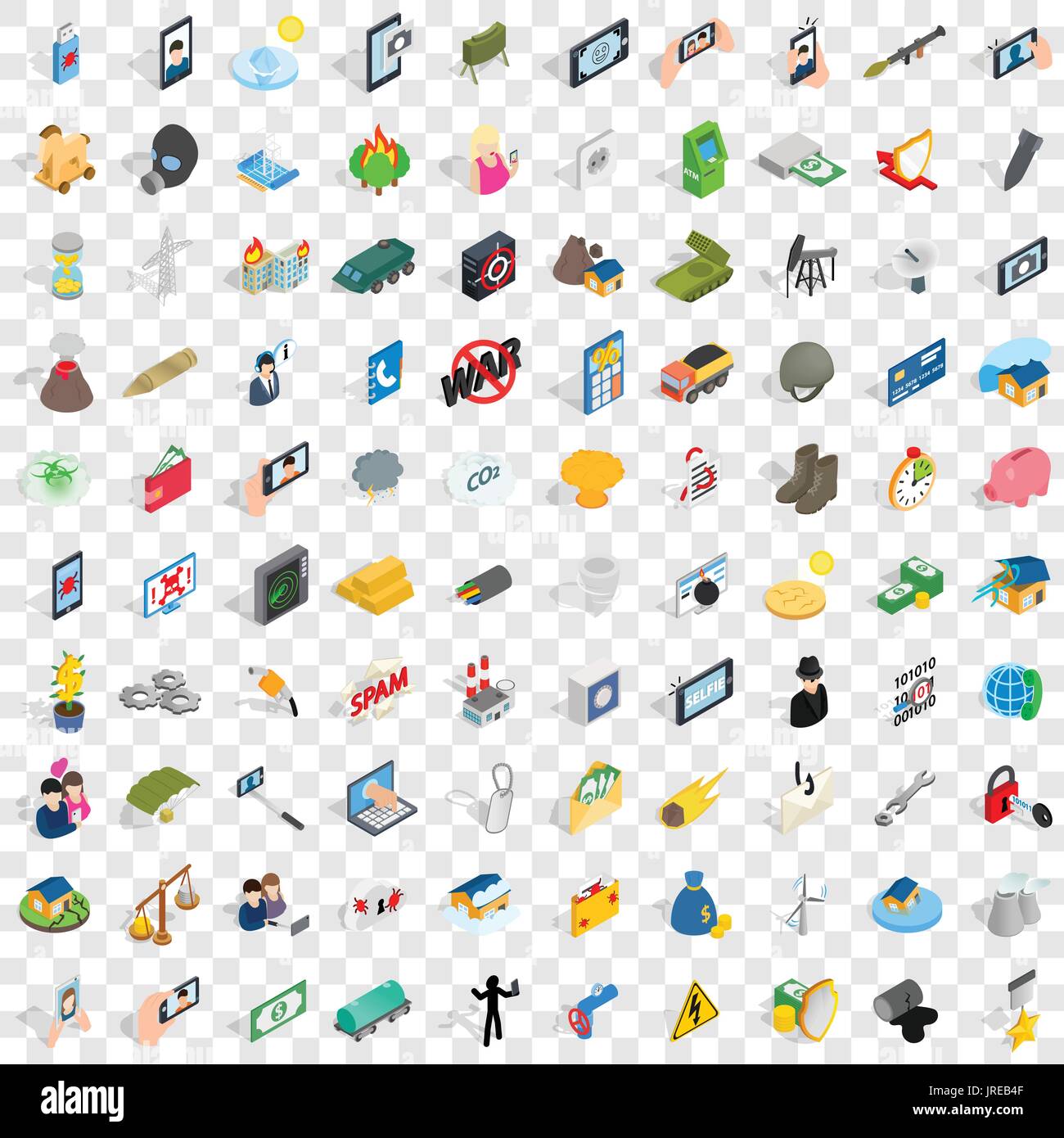 100 headway icons set, isometric 3d style Stock Vector