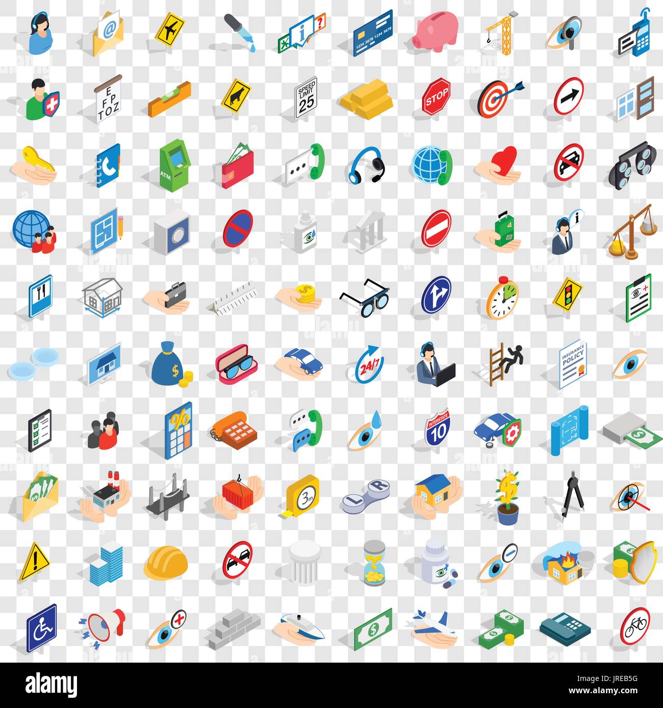 100 help icons set, isometric 3d style Stock Vector