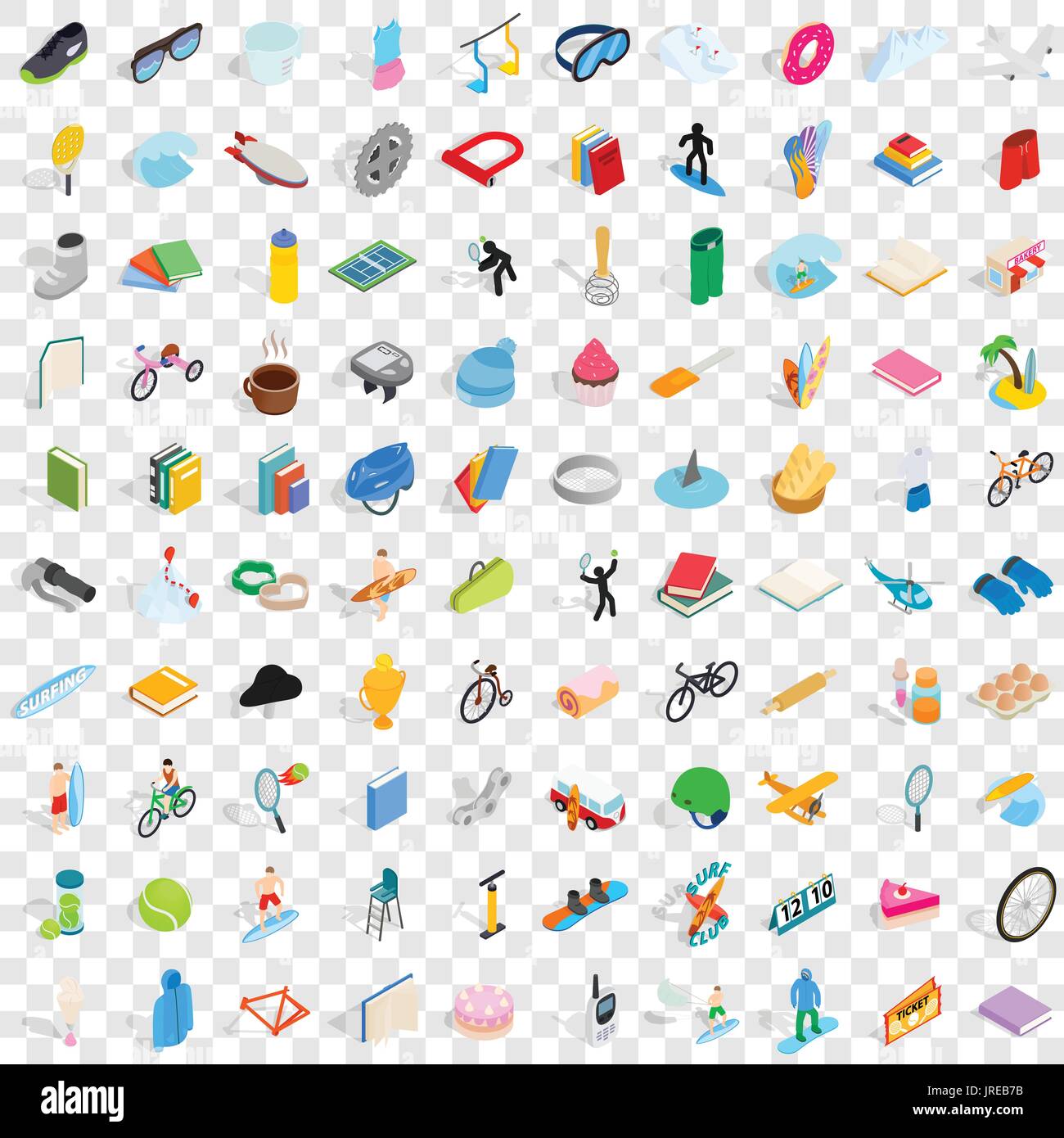 100 hobby icons set, isometric 3d style Stock Vector
