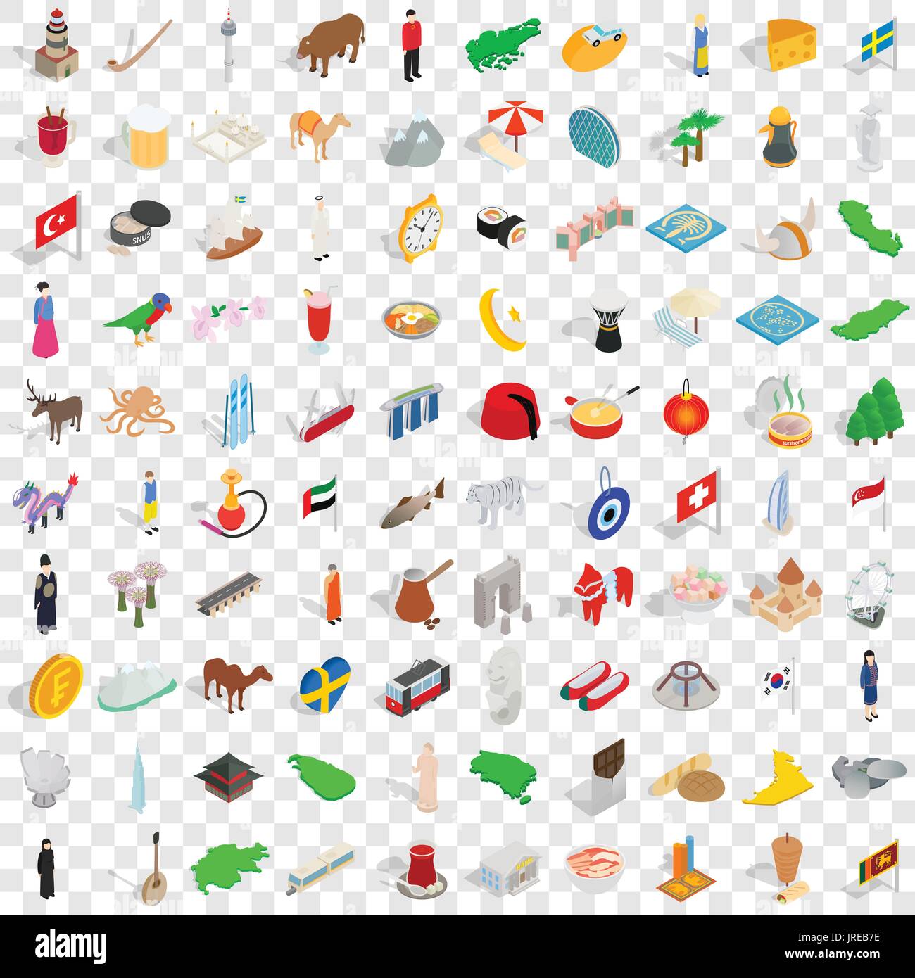 100 holidays icons set, isometric 3d style Stock Vector