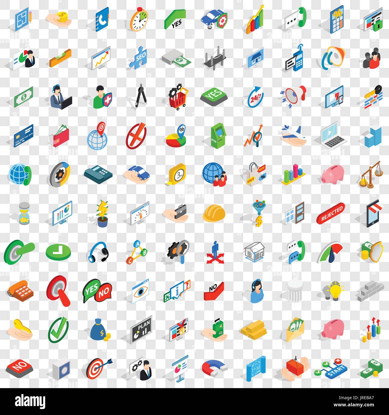 100 idea icons set, isometric 3d style Stock Vector