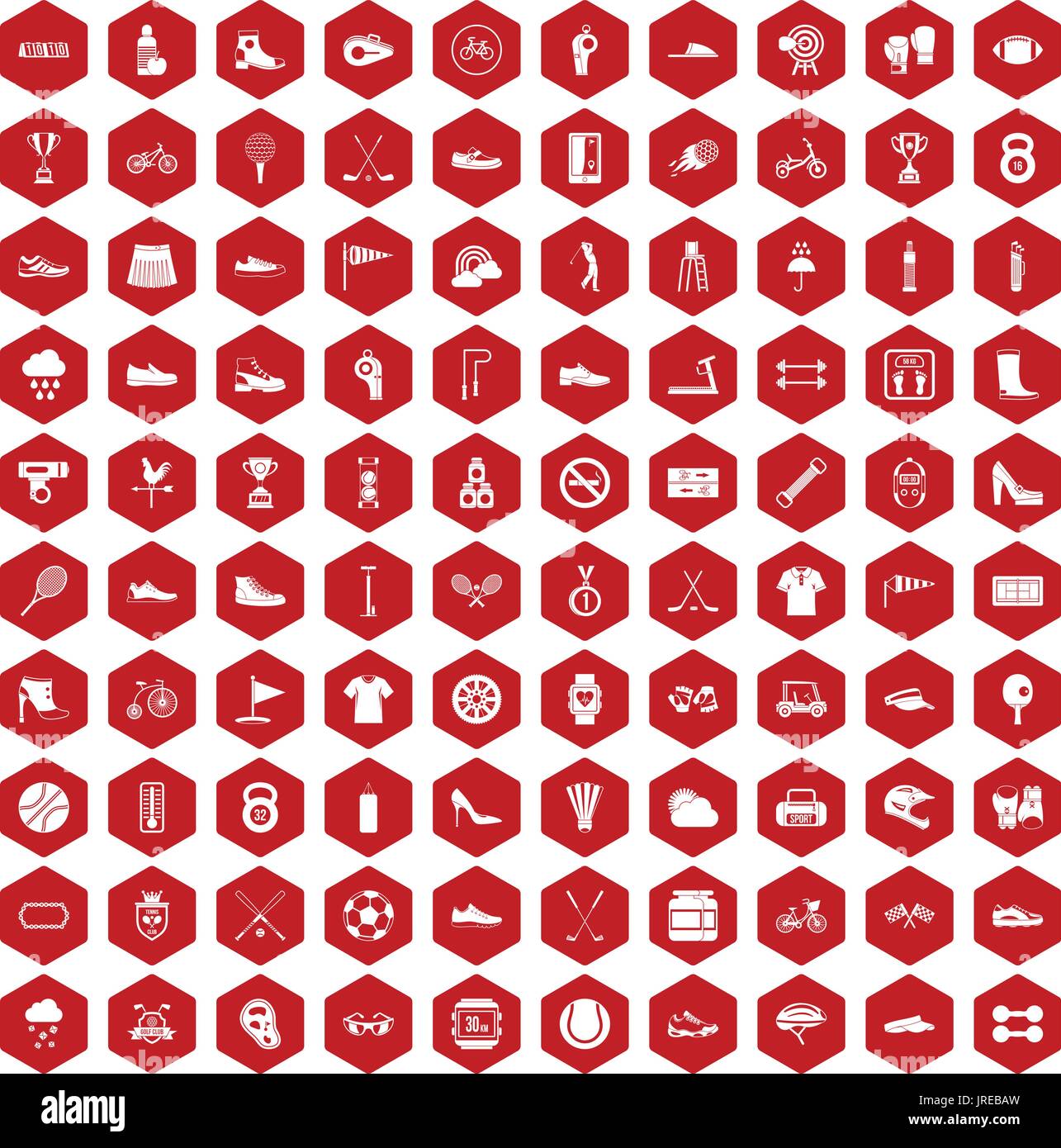 100 sneakers icons hexagon red Stock Vector