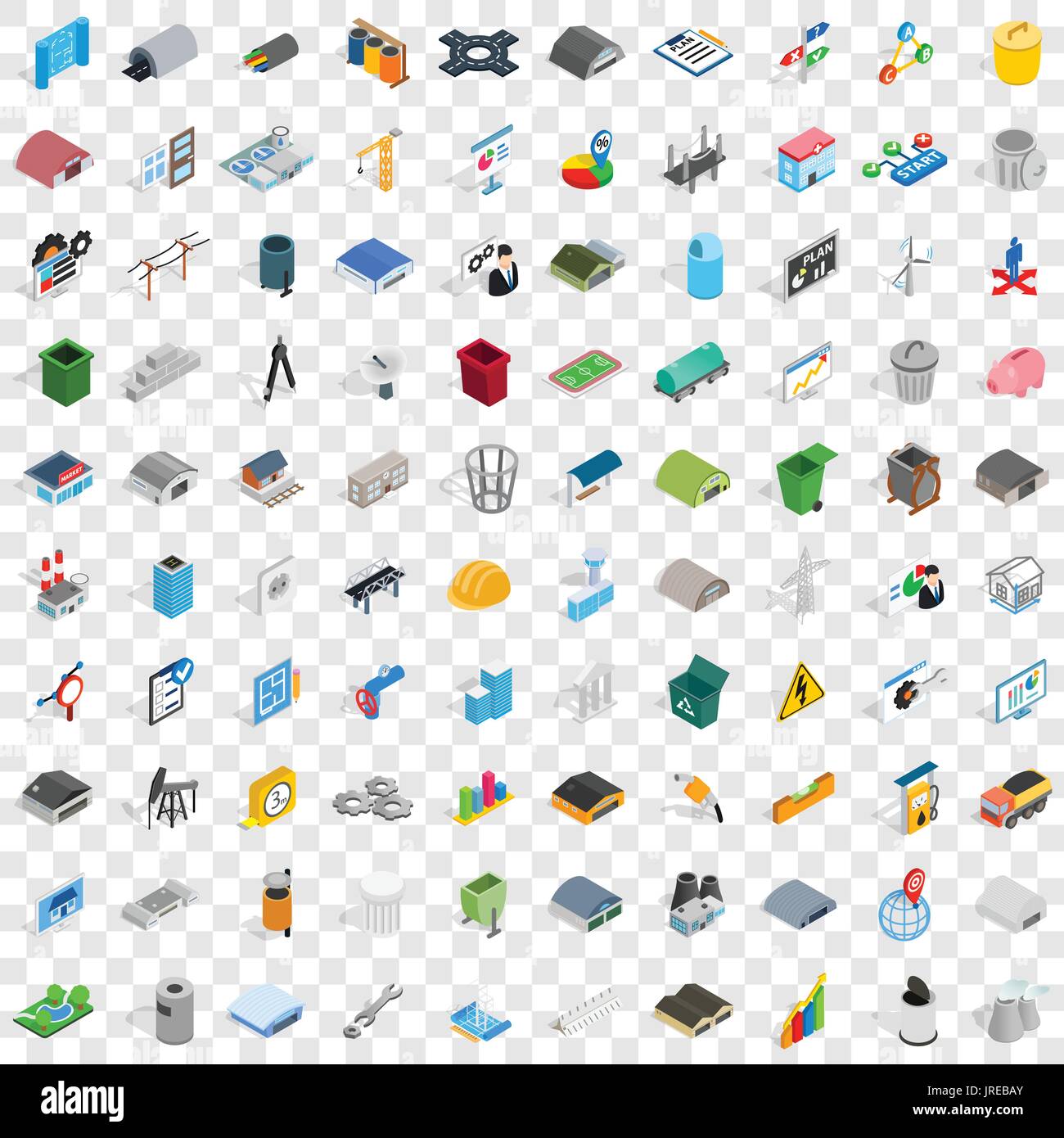 100 industry icons set, isometric 3d style Stock Vector
