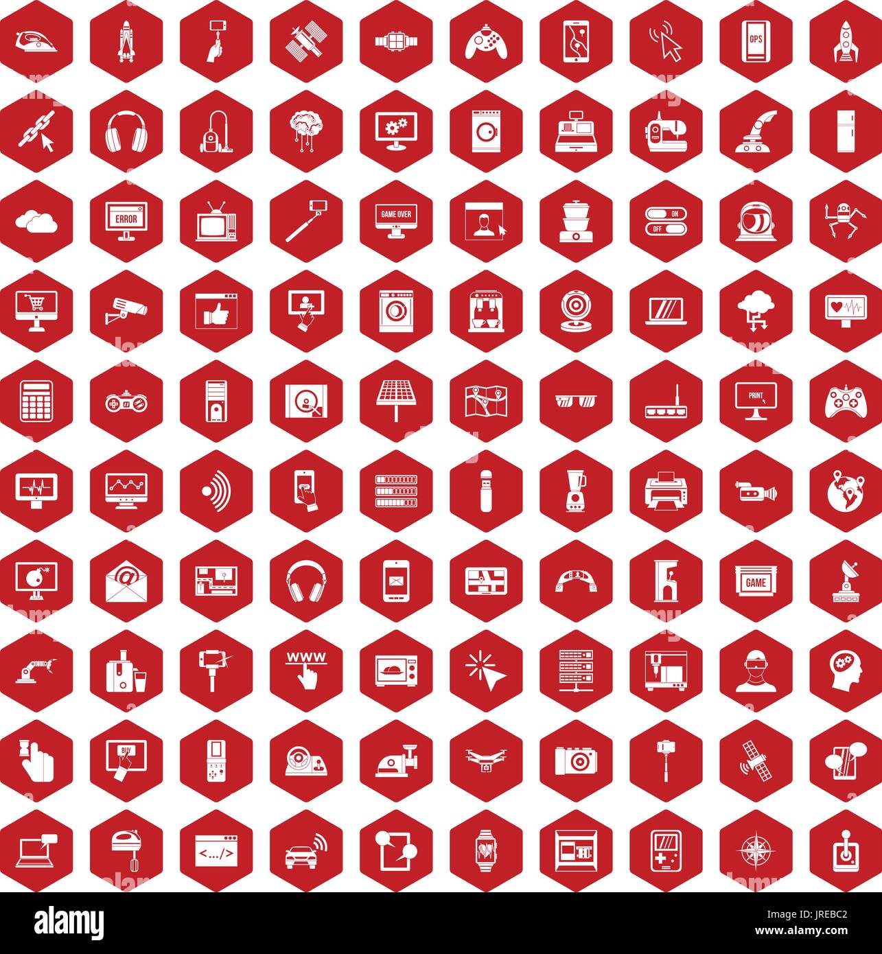100 software icons hexagon red Stock Vector