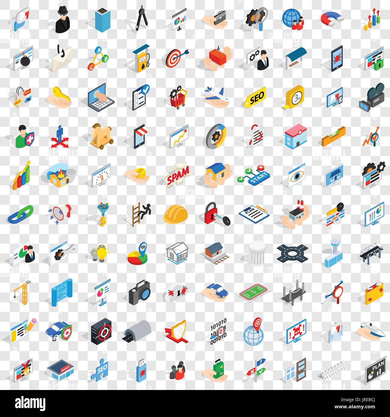 100 interface icons set, isometric 3d style Stock Vector