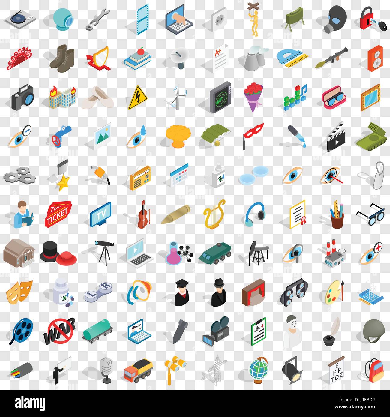 100 job icons set, isometric 3d style Stock Vector
