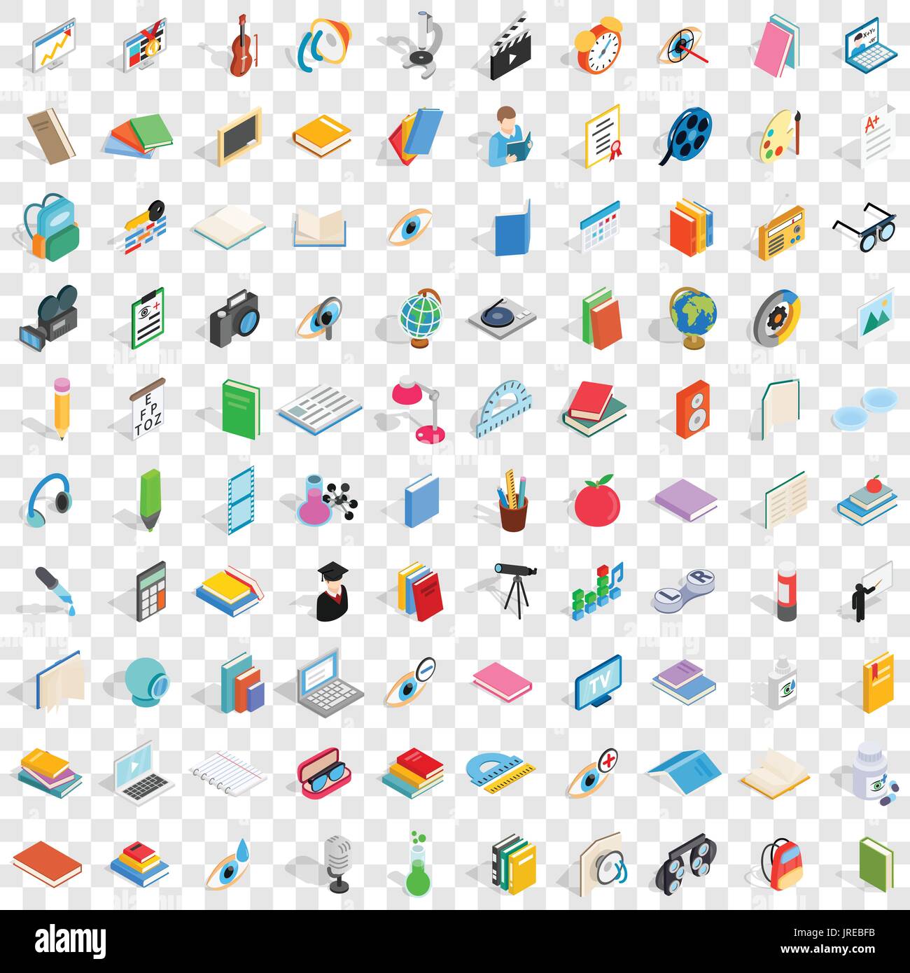 100 knowledge icons set, isometric 3d style Stock Vector