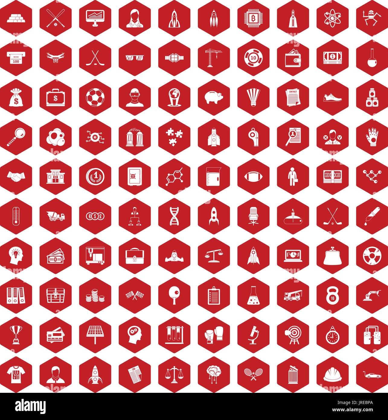 100 success icons hexagon red Stock Vector