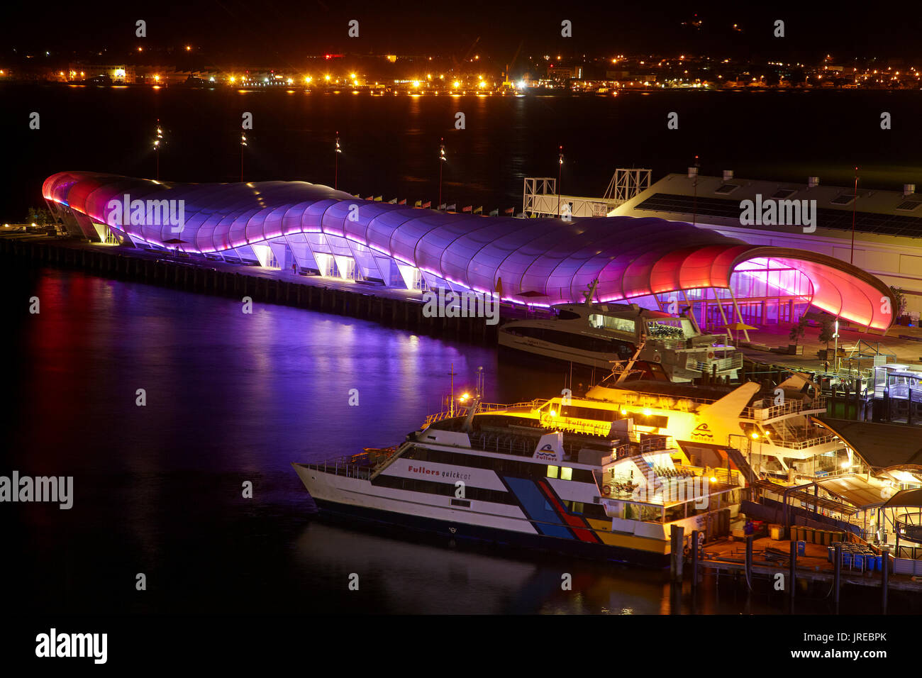 Colourful lighting on "The Cloud" events building, Queens Wharf