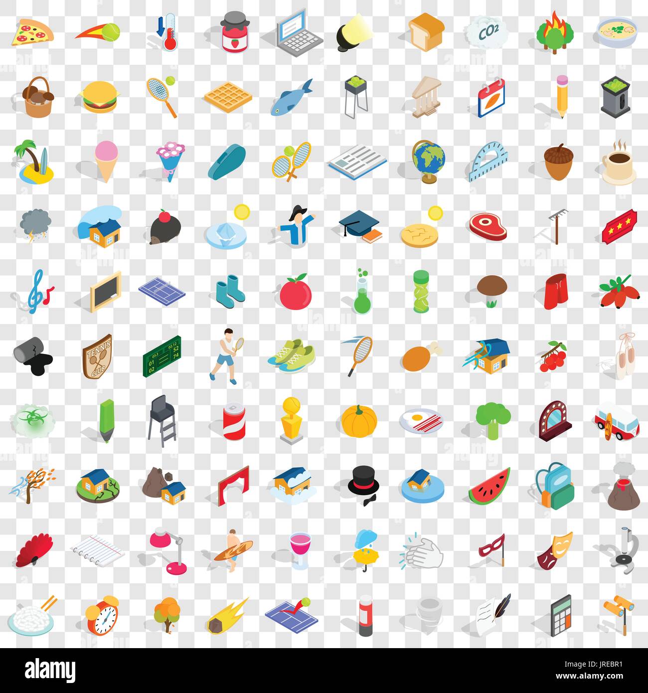 100 lifetime icons set, isometric 3d style Stock Vector