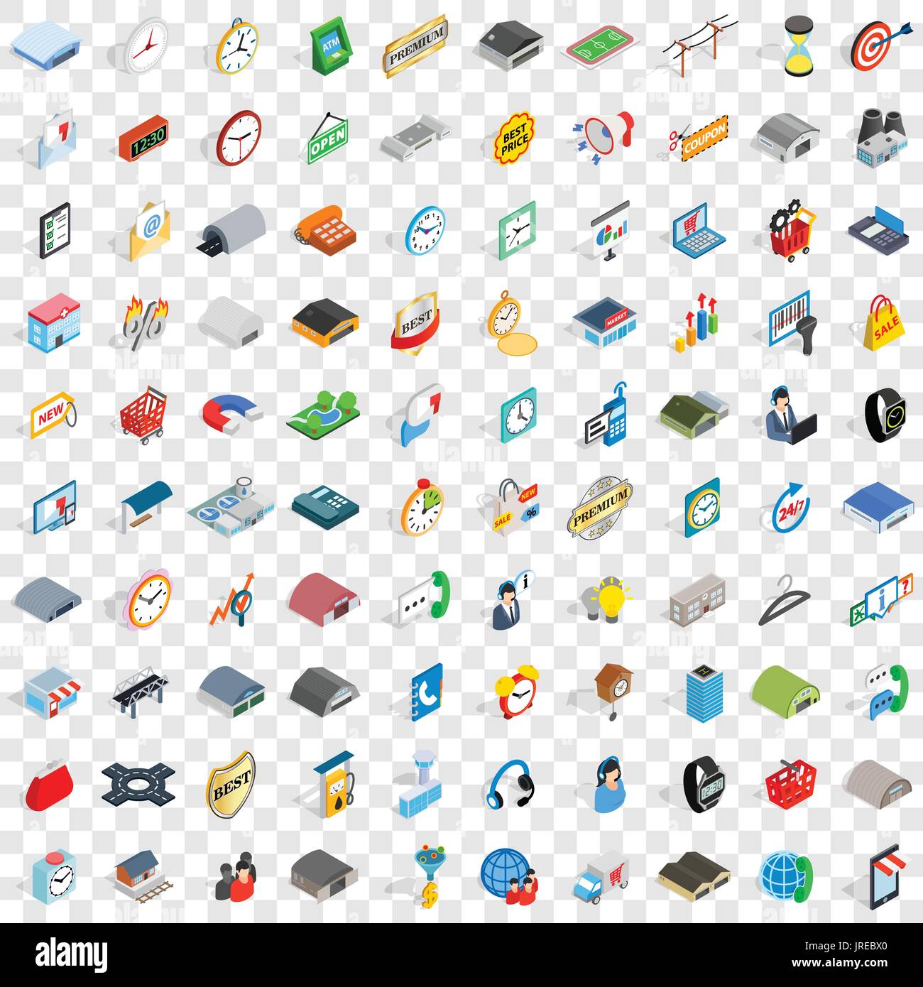 100 logistics icons set, isometric 3d style Stock Vector