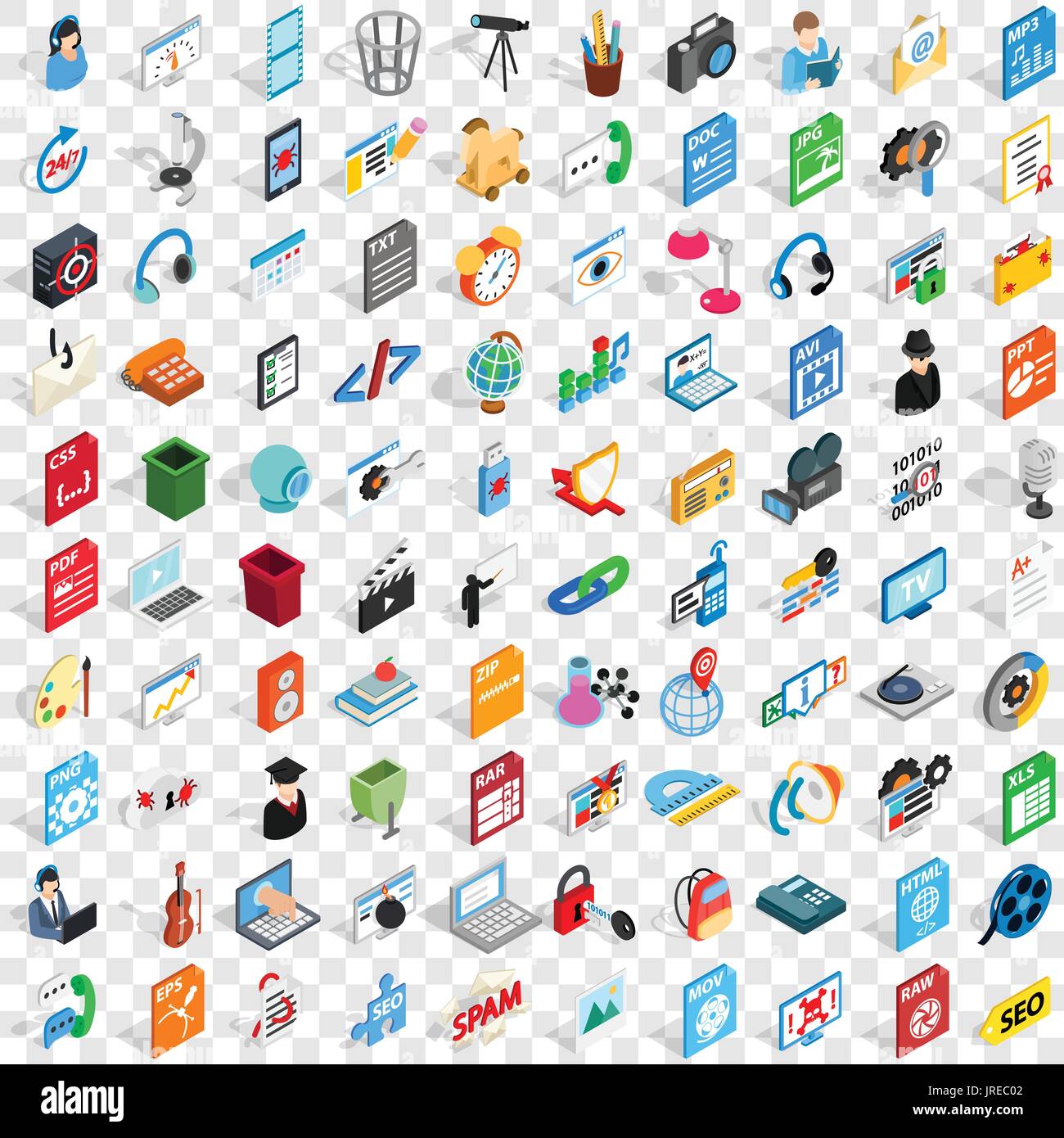 100 mail icons set, isometric 3d style Stock Vector