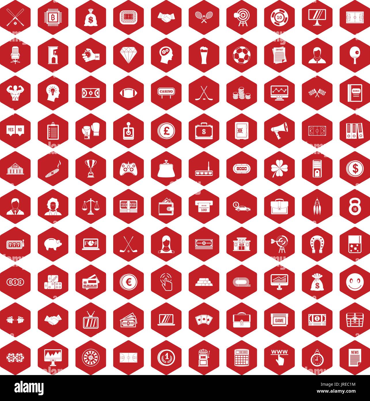 100 sweepstakes icons hexagon red Stock Vector