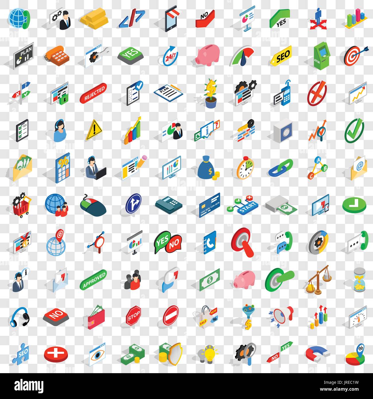 100 management icons set, isometric 3d style Stock Vector