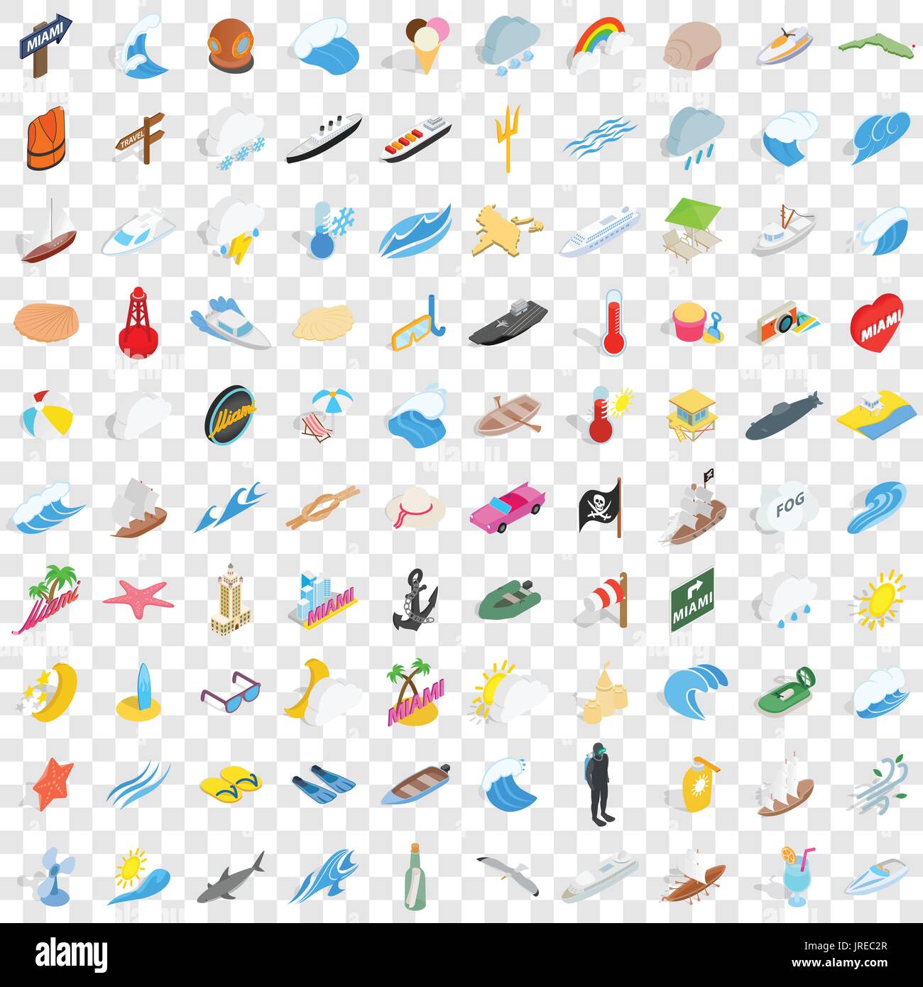 100 maritime icons set, isometric 3d style Stock Vector