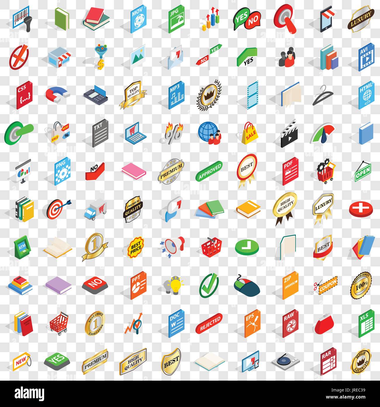 100 mark icons set, isometric 3d style Stock Vector