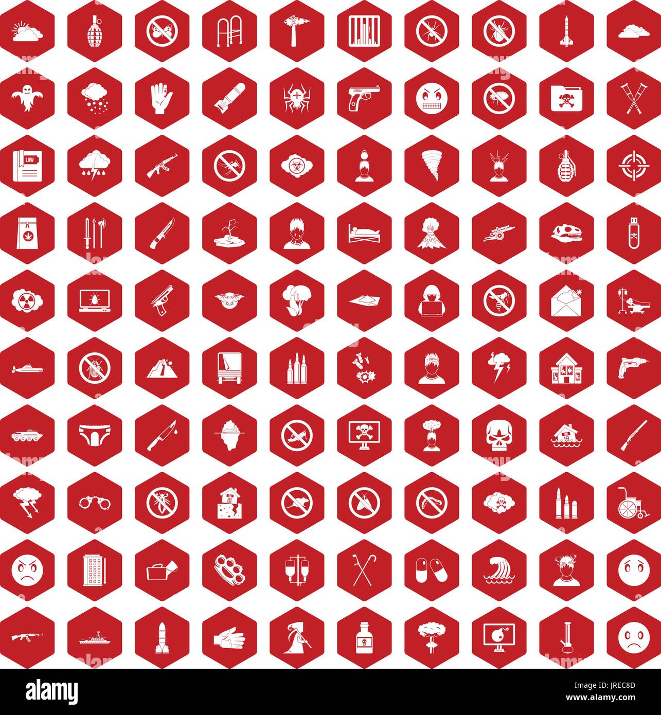 100 tension icons hexagon red Stock Vector