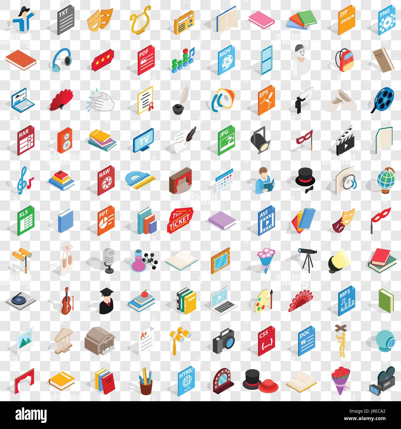 100 musical icons set, isometric 3d style Stock Vector